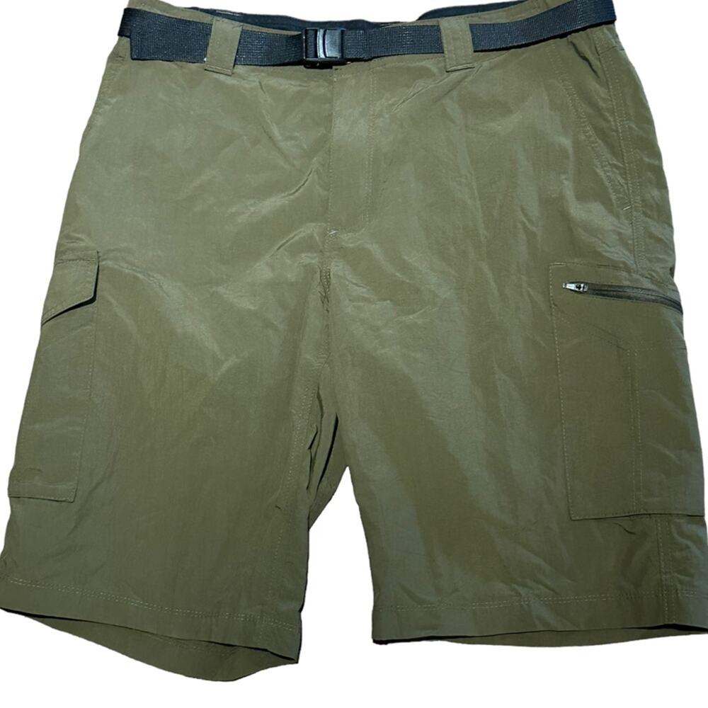 Columbia Olive Green Nylon Performance Shorts in a 38 x 12 with Elastic Belt